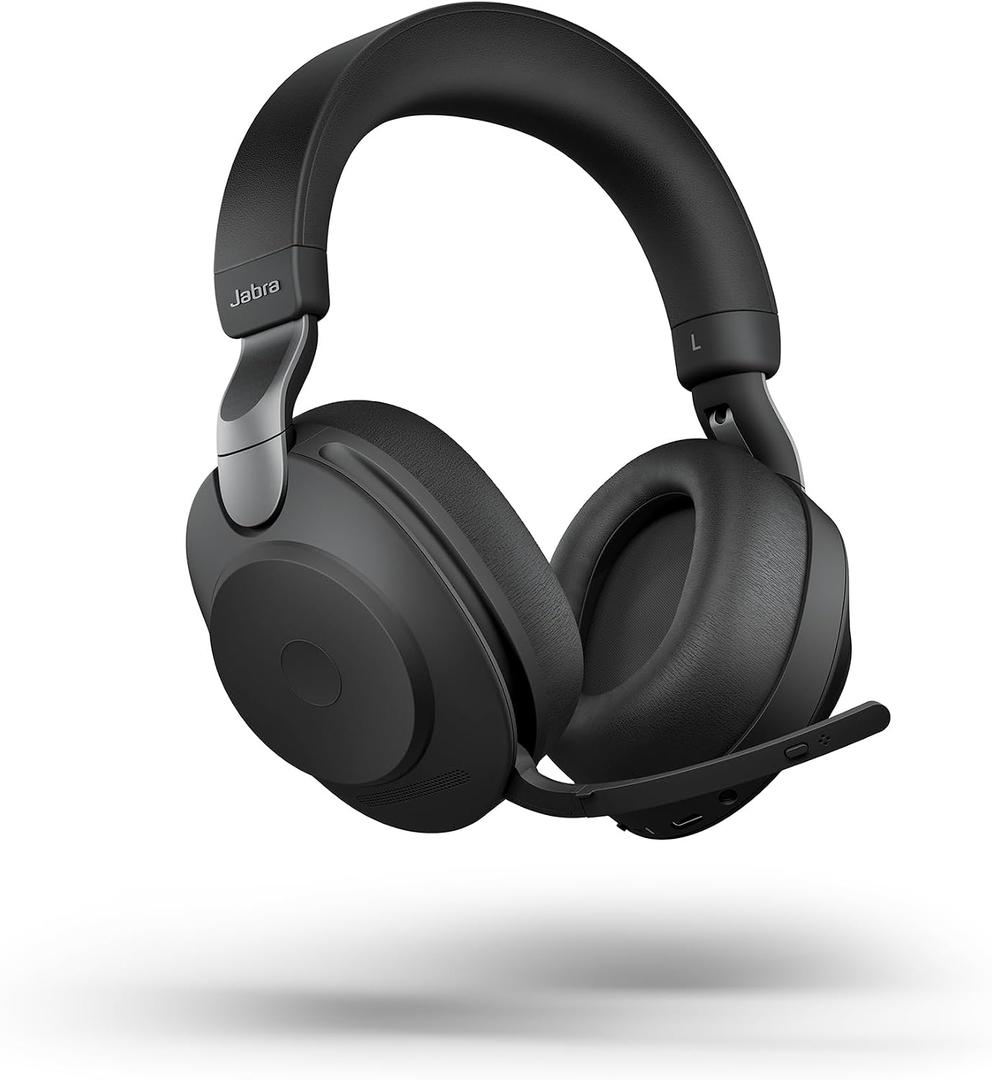 Jabra Evolve2 85 Wireless PC Headset Noise Cancelling UC Certified Stereo Headphones with Long-Lasting Battery USB-C Bluetooth Adapter Black