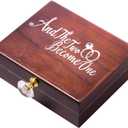Wedding Ring Bearer Box and Then Two Become One Mr. and Mrs. Diamond Ring Box Holder Elegant Wedding Gift, 5W x 6D x 2H(Dark Brown)