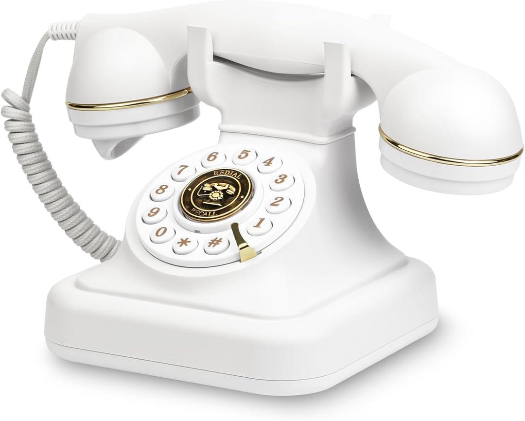 Sangyn Retro Landline Telephone Classic Rotary Design Old Fashioned Corded Desk Phone with Metal Bell for Home and Office