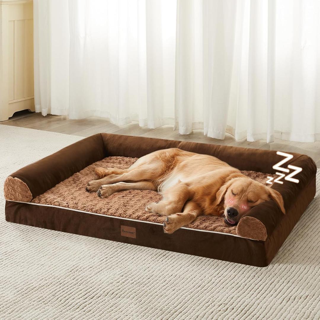 BFPETHOME Dog Beds for Large Dogs, Orthopedic Dog Bed for Medium Large Dogs,Big Waterproof Couch Pet Bed with Removable Washable Cover (42"L x 30"W x 7"Th, Brown)