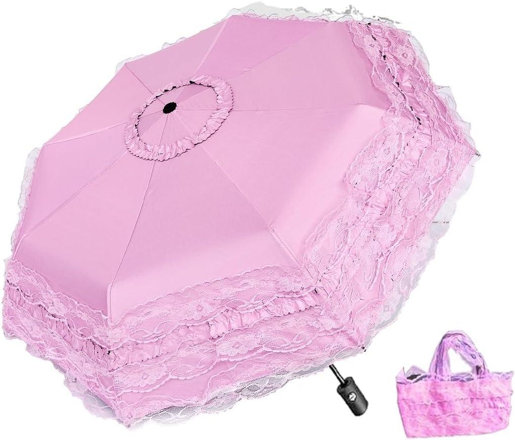 Foldable Travel Umbrella Compact UV Resistance Princess Lace Parasol Umbrella Sun Umbrella for Women Girls