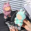 Protective Case for labubu, High Clear Standing Display Case Cover, Acrylic Display Box with Keychains (Doll Not Include)