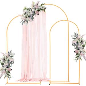 VEVOR Arch Backdrop Stand, Set of 3, 7.2/6.6/6 ft, Stable Structure, Easy Assembly, Gold Metal Arch Backdrop Stand for Wedding, Birthday Party, Graduation, Holiday Celebration, and Ceremony Decoration