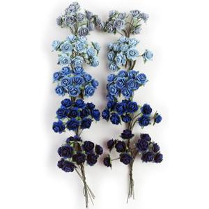100 pcs Tiny Artificial Roses Mixed Dark and Light Blue Shade Five Color Mulberry Paper Flower 15-18 mm Flower Wedding Scrapbooking