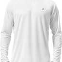 Roadbox Mens UPF 50+ UV Sun Protection Shirts Outdoor Long Sleeve SPF Rash Guard for Fishing Hiking Swimming Running, White Large