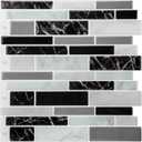 Art3d 11.8"x 11.8" Peel and Stick Vinyl Tiles, Self Adhesive Removable Stick On Kitchen Backsplash, Marble Black (10-Sheet) (Black Marble)