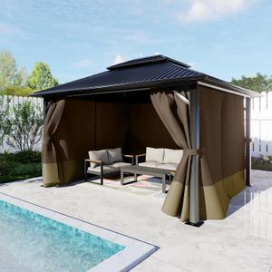 BPS 10' x 12' Gazebo Privacy Curtains with Double Zipper, 4-Panels Side Wall Universal Gazebo Side Panels Replacement for Patio, Outdoor Canopy, Garden and Backyard (Curtain Only)