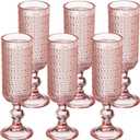 XKXKKE 6 Pcs 5 Ounces Glass Champagne Flutes, Vintage Hobnail Beaded Embossed Colored Glass Sparkling Wine Glasses for Champagne, Cava, Prosecco, Party, Wedding, Bar Fancy Glasses Set of 6 Pink