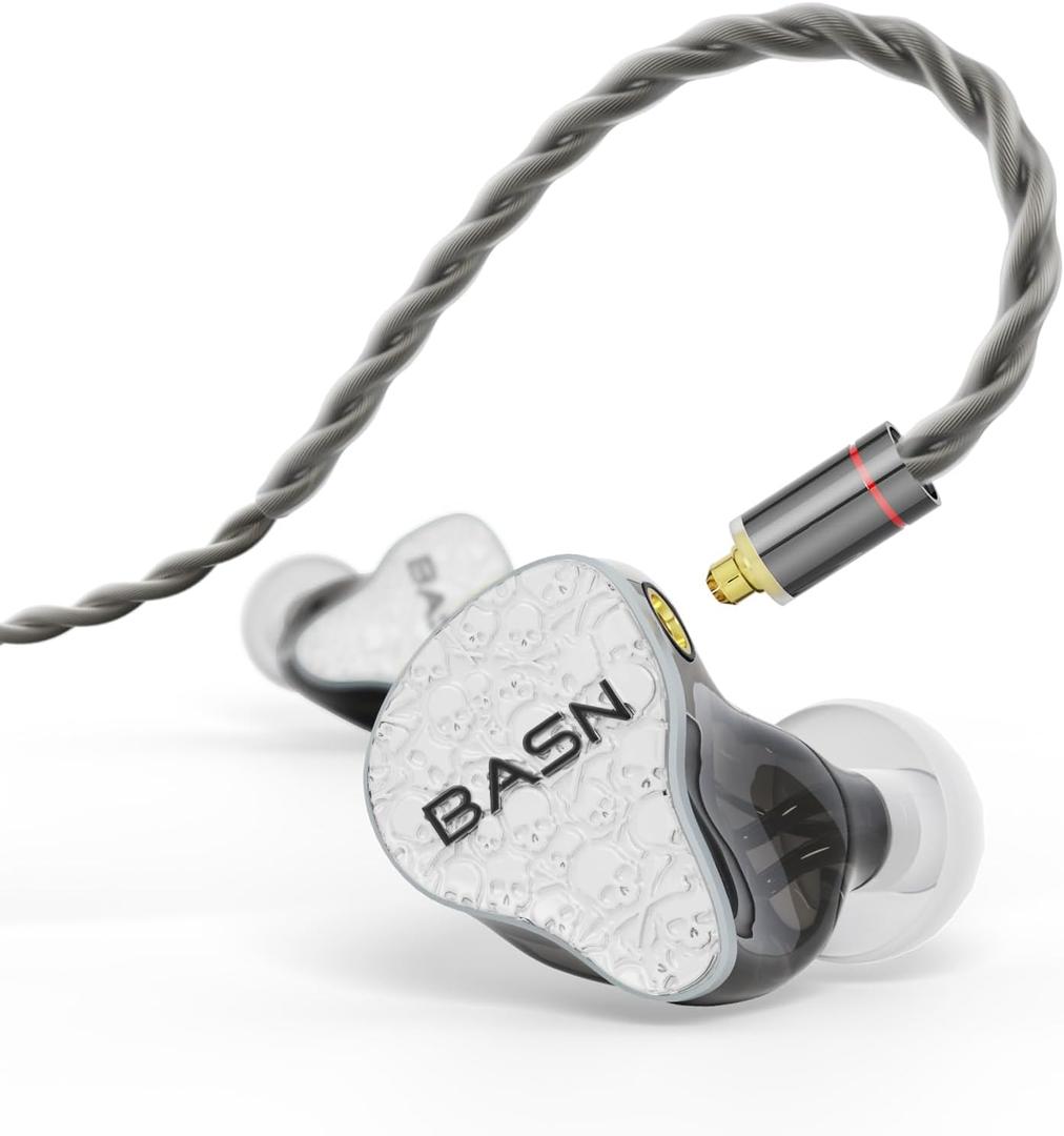 BASN Bmaster5 in Ear Monitors, 5 Drivers Drummer Headphones with Powerful Bass, Noise Isolation IEM Earbuds with Detachable MMCX Silver-Plated OFC Cable for Musicians (Glacier White, 3.5mm)