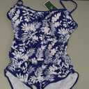 Eomenie Women's One Piece Swimsuit Tummy Control Slimming Bathing Suit Color Block Spaghetti Strap 1 Piece Swim Suit Swimwear (Medium, Blue White Printed)