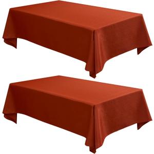 Fitable 2 Pack Faux Linen Fall Tablecloths, Wrinkle Proof Fabric Table Cloth Rectangle, Burlap Textured Table Covers for Thanksgiving Holiday Autumn Dinner Party Farmhouse (Rust, 60 x 84 Inch)