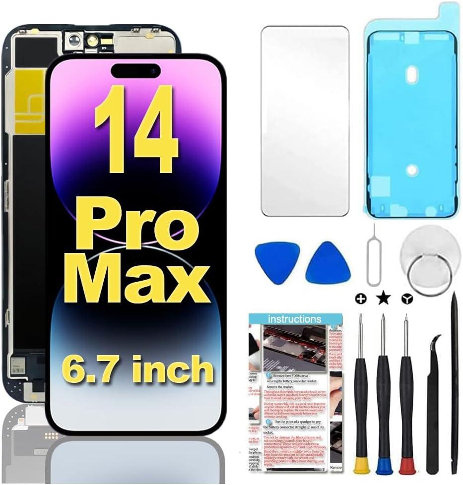 Reemplazo de pantalla para iPhone 14 Pro Max de 6.7 pulgadas Full HD, pantalla LCD tctil 3D digitalizador Asamblea con herramientas de reparacin, modelo A2894, A2651, A2893, A2896, A2895