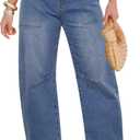 GRAPENT Barrel Jeans for Women High Waisted Trendy Wide Leg Baggy Ankle Length Stretchy Denim Trouser Jeans with Pockets (Small, Seaport Blue)