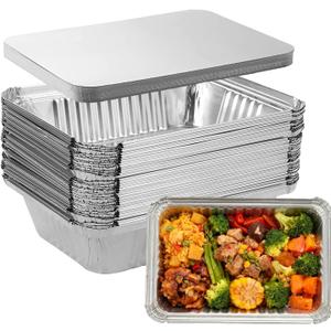 20 PACK Aluminum Foil Pans with Lids (8.5" x 6.3"), 2.25 lb Aluminum Foil Dinner Pans with Lids, Disposable Foil Pans for Baking, Cooking, Meal Prep, Takeaway and Freezing