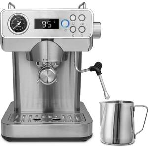 Classic Espresso Machine with Milk Frother, 20 Bar Visible Pressure Guage, Temperature Display Expresso Coffee Machines with Customized Mode Latte & Cappuccino Maker for Home and Office Use (Sliver)