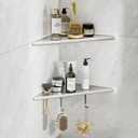 Corner Shower Shelves with Razor Slot & 2 Hooks, 10" Stainless Steel Recessed Triangle Shelf Racks for Bathroom, Grout in Shelf for Tiled Wall, 2 Pack (Holds 15lbs)