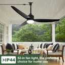 Outdoor Ceiling Fan with Light: 52" Black Hanging Fan for Gazebo Waterproof - Plug In Outdoor Fans for Patio Porch Pergola with APP Remote Control Reversible DC Motor