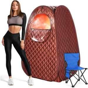 Steupoek Single Person Sauna, Portable Steam Sauna Full Body for Home Spa, Sauna Tent with Steamer 2.6L 1000W Steam Generator, 90 Minute Timer, Chair, Remote Control Included(Brown)