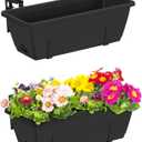CADUKE Railing Planter Boxes 2 Pack 17 Inch Window Boxes Black Rectangle Railing Flower Box with Adjustable Bracket Window Deck Hanging Planters Boxes for Outdoor Patio