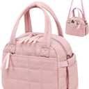 LEDAOU Lunch Box for Women Lunch bag Quilted Puffer Lunch Box with adjustable strap Insulated Reusable LunchBox for Work School Picnic Travel (Pink)