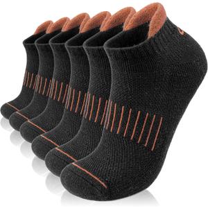 Lapulas Merino Wool Ankle Hiking Running Socks for Men Women Breathable Compression Thick Athletic No Show Socks 6 Pairs (Black, L)