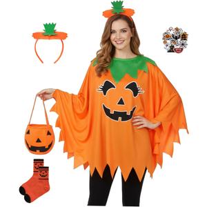 5PCS Pumpkin Costume Women with Cape Headband Socks Bag Stickers Adult Halloween Costumes 2025 for Party Accessories