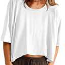 Tankaneo Womens Oversized T-Shirts Cropped Summer Casual Short Sleeve Loose Fit Tee Tops, Large