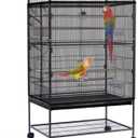 Daoeny Bird Cage Seed Catcher, Large Bird Cage Cover, Adjustable Soft Airy Nylon Mesh Net, Birdcage Cover Skirt Seed Guard for Parrot Parakeet Macaw African Round Square Cages (Black)
