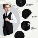 Visaccy Toddler Suit for Boys 7 Formal Wear Black Dress Vest and Pants Set for Wedding