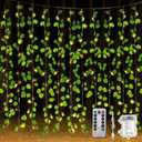 Unittype 15 Pcs 6.6 ft 300 LED Fake Ivy Vines Window Curtain String Light for Bedroom, Artificial Hanging Ivy Vines Plant Garland with Light for Wall Garden Outdoor Indoor Decor(Eucalyptus Leaf)