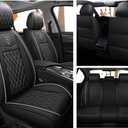 Car Seat Covers Full Set, Super Luxurious Heavy Duty Waterproof Leather Automotive Vehicle Cover for Cars SUV Pick-up Truck, Universal Non-Slip Seat Car Accessories (Black)