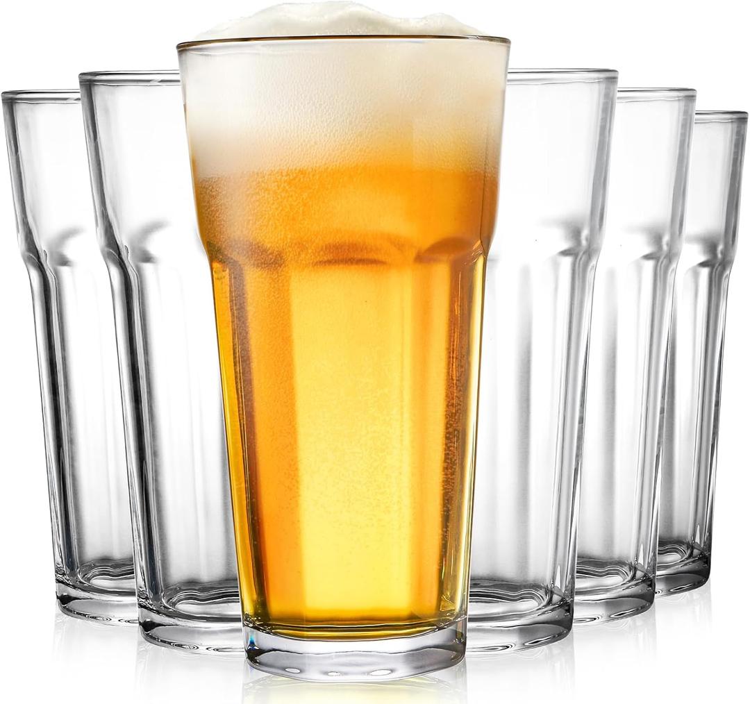 Yopay Set of 6 Drinking Glasses 16oz, Thick Tempered Water Glasses, Lead-Free Highball Pint Clear Iced Hot Tea Glassware for Juice, Beer, Cocktails Milkshake, Soda Tumbler