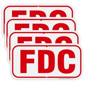 4 Pack FDC Signs, 12" x 6" Fire Department Connection Sign