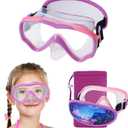Swim Goggles Kids 6-14, Diving Mask No Tangle StrapWater Goggles Nose Cover for JR / Youth (1PK - Pink & Puprle)