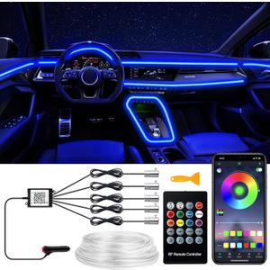 Interior Car Lights, 5 in 1 RGB Ambient Lighting Kits with Wireless APP and Remote Control, 16 Million Colors Interior Car LED Strip Lights with 236 inches Fiber Optic, Sync to Music