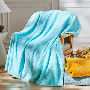 NEWCOSPLAY Super Soft Twin Blanket Turquoise Premium Silky Flannel Fleece Leaves Pattern Lightweight Bed Blanket All Season Use (Turquoise, Twin(60"x80"))