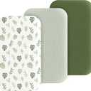 Muslin Bedside Sleeper Bassinet Fitted Sheets, 3 Pack Cotton Baby Sheet for Boys & Girls, Soft, Compatible with Baby Delight, Dream On Me, AMKE and Other Rectangle Mattress (Leaf Green)