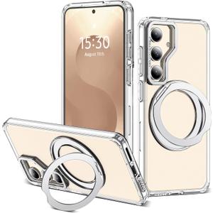 For Samsung Galaxy S25 Plus Case with 360Rotatable Magnetic Ring Stand Compatible with Mag-Safe Military Protection Shockproof Transparent Phone Cases for Galaxy S25+,Clear