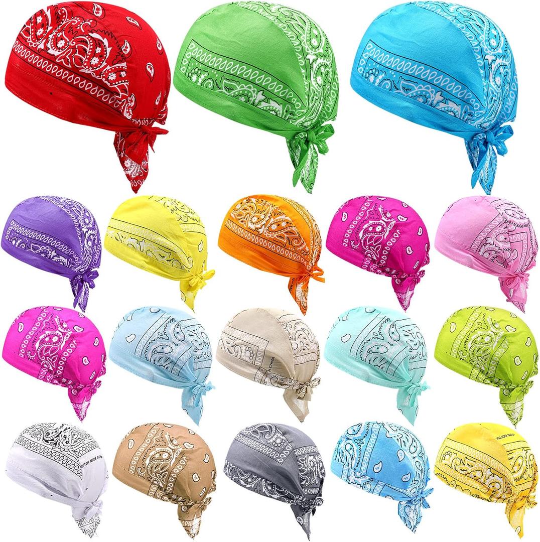 18 Pieces Do Rag Skull Cap Sweat Wicking Beanie Cap Skull Caps Paisley Pattern Bandanna Biker Skull Head Wraps Quick Drying Hats Biker Beanie Cap for Men and Women (Delicate Style)