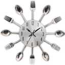 Timelike Kitchen Wall Clock, 3D Removable Modern Creative Cutlery Kitchen Spoon Fork Wall Clock Mirror Wall Decal Wall Sticker Room Home Decoration