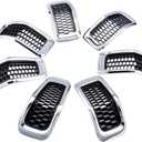AMOPACORP 7pcs Black Mesh Grille Chrome Moulding Trim Grille Grill Cover Trim Insert Kit Compatible with 2014 2015 2016 2017 2018 Jeep Cherokee 4-Door