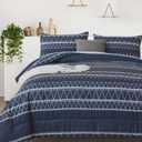WONGS BEDDING Navy Blue Comforter Set King,Reversible Boho Triangle Down Alternative Comforter Set for King Bed - 3 Pieces (1 Comforter + 2 Pillowcases), Soft Microfiber Duvet Insert 104"x 90"