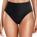 Tempt Me Womens High Cut High Waisted Bikini Bottoms Tummy Control Bathing Suit Bottoms Swim Bottom Swimsuit Bottom (Large, Black)