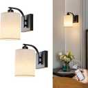 Powfloven Black Rechargeable Wall Sconces Set of 2 with Remote, Wireless Dimmable Battery Operated LED Wall Lights, Cordless Wall Lighting Lamp Fixture for Bedroom Living Room