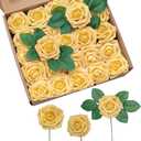 Jelofly Artificial Flowers Creamsicle Yellow Roses 50pcs Real Looking Fake Flowers Foam Roses w/Stem DIY Wedding Bouquets Centerpieces Baby Shower Party Home Decorations