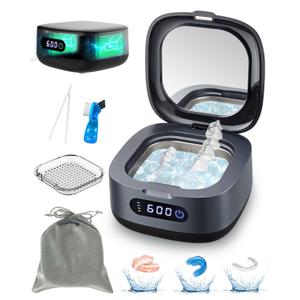 Voraiya Rechargeable Ultrasonic Retainer Cleaner, Portable Retainer Cleaner Machine, 52kHz Retainer Cleaner for Dentures, Night Guards, Mouth Guards, 166ml Dental Cleaning Pod with Mirror, 3 Modes