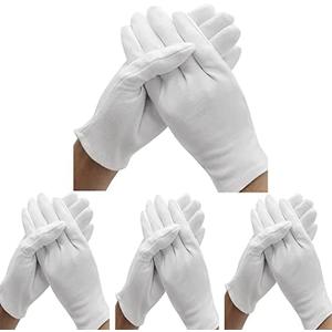 18 Pcs (9 Pair) White Cotton Gloves for Dry Hand Moisturizing Cosmetic Eczema Hand Spa and Coin Jewelry Inspection, Checking Gloves, Serving Gloves Stretchable Lining Gloves Moisturizing Gloves