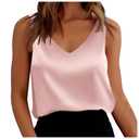 Women's Satin Silk Summer Vest V-Neck Fashion Casual T-Shirts Solid Colour Sleeveless Basic Tank Tops, Large