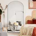 Arched Full Length Mirror, Wooden Thin Frame, 71"x32" Full Body, Hanging or Leaning Against Wall, Bedroom Floor Dressing, Black