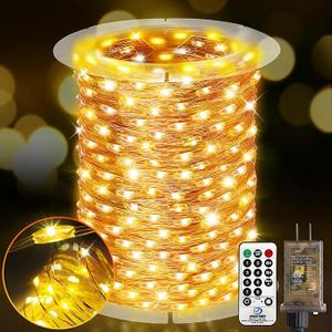 600 LED Outdoor Fairy Lights Plug in, Christmas Fairy Lights Outdoor Waterproof 8 Modes Memory Times for Wedding Bedroom Walls Garden Trees Decoration(Warm White)
